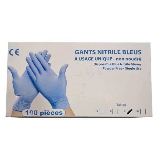 Gants Nitrile Bleus x100 -NP - Taille L - SANS GENCOD
