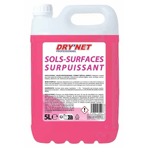 Nettoyant sols et surfaces DRY'NET professionnel surpuissant 5 L