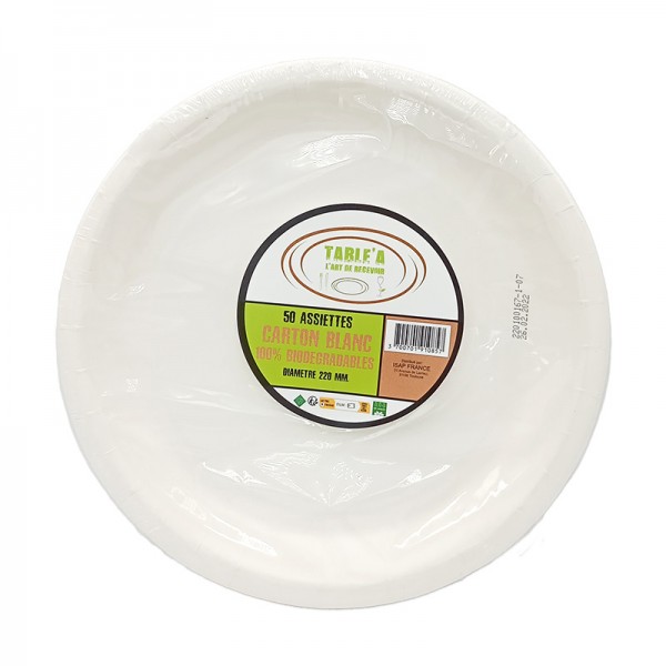 Assiettes TABLE A L'ART DE RECEVOIR compostables blanches Ø22 X50