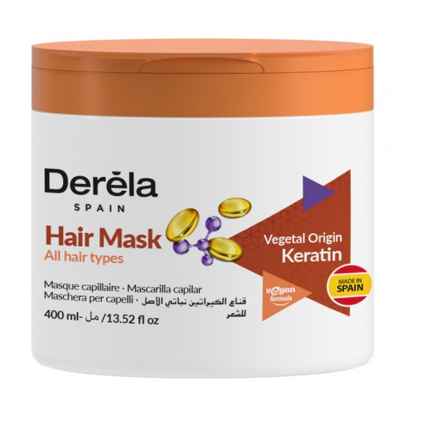 MASQUE CAPILLAIRE KÉRATINE D'ORIGINE VÉGÉTAL 400 ML DERELA