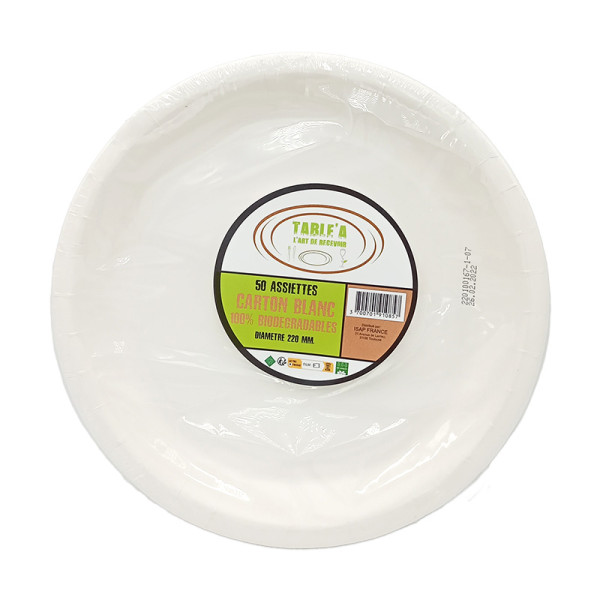 Assiettes TABLE A L'ART DE RECEVOIR compostables blanches Ø22 X50