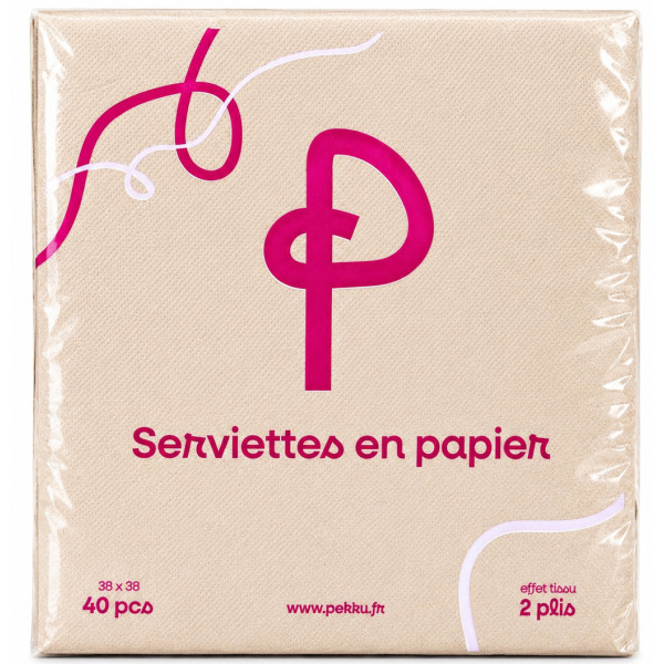 SERVIETTES MICROPOINTE 38x38 2plis 40Pcs TAUPE PEKKU