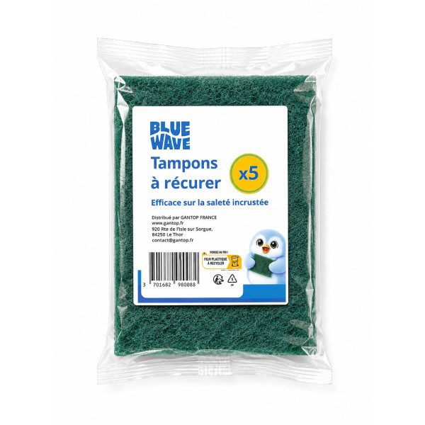 Tampons à récurer fibre verts X5  BLUE WAVE
