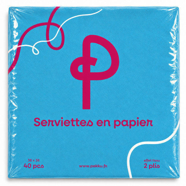 SERVIETTES MICROPOINTE 38x38 2plis 40Pcs TURQUOISE PEKKU 