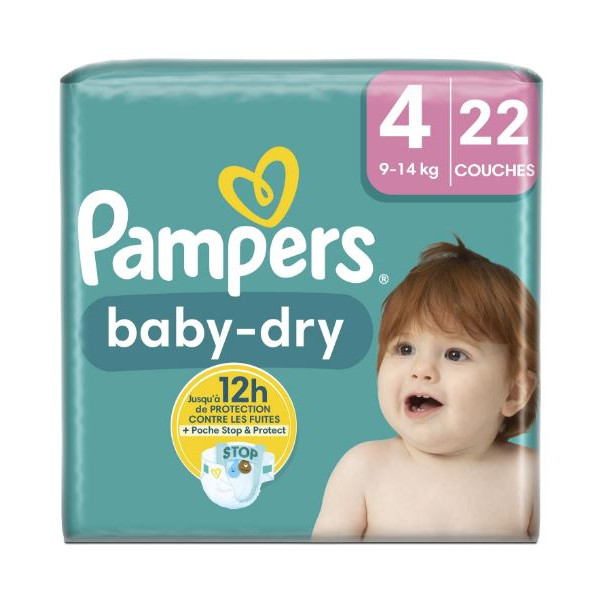 PAMPERS COUCHE BABY-DRY TAILLE 4 (9-14KG) - 22 COUCHES