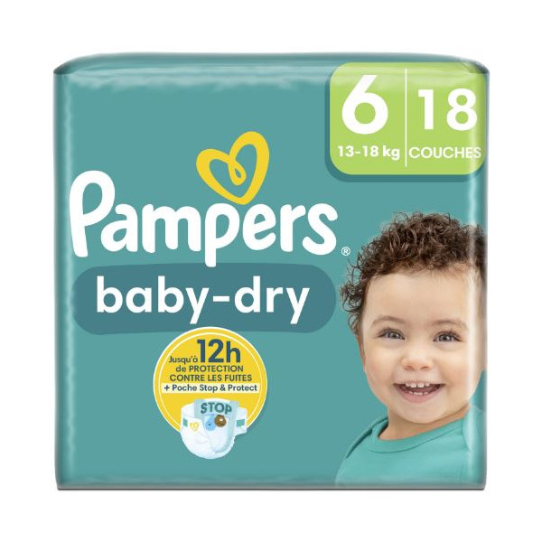 PAMPERS COUCHE BABY-DRY TAILLE 6 (13-18KG) - 18 COUCHES